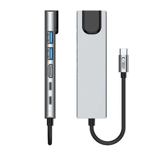 Adapter Tech-Protect HB02 HUB Adapter 6w1 USB-C + USB2.0 + USB3.0 + HDMI 4K 30Hz + RJ45 + PD100W - szary Adapter Tech-Protect HB02 HUB Adapter 6w1 USB-C + USB2.0 + USB3.0 + HDMI 4K 30Hz + RJ45 + PD100W - szary
