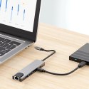 Adapter Tech-Protect HB02 HUB Adapter 6w1 USB-C + USB2.0 + USB3.0 + HDMI 4K 30Hz + RJ45 + PD100W - szary