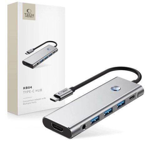 Adapter Tech-Protect HB04 HUB Adapter 9w1 USB-C + USB2.0 + USB3.0 + HDMI 4K 60Hz + SD / TF + PD100W + AV3.5 - szary Adapter Tech-Protect HB04 HUB Adapter 9w1 USB-C + USB2.0 + USB3.0 + HDMI 4K 60Hz + SD / TF + PD100W + AV3.5 - szary