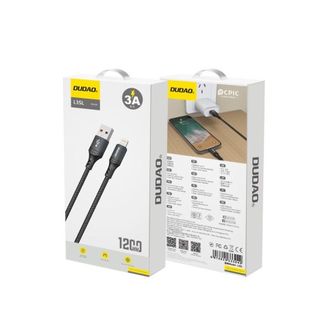 Kabel Dudao 3A 30W L3SL USB-A - Lightning w oplocie 1,2m - czarny Kabel Dudao 3A 30W L3SL USB-A - Lightning w oplocie 1,2m - czarny