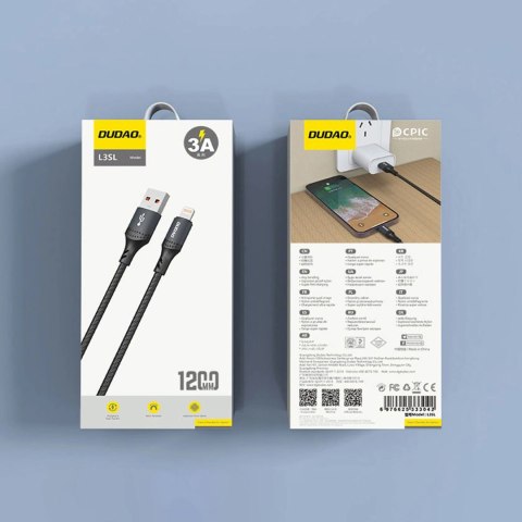 Kabel Dudao 3A 30W L3SL USB-A - Lightning w oplocie 1,2m - czarny Kabel Dudao 3A 30W L3SL USB-A - Lightning w oplocie 1,2m - czarny