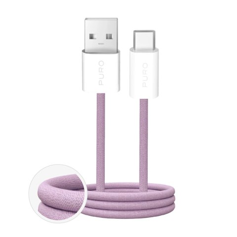 Kabel Puro Fabrik 2.0 10W USB-A - USB-C w oplocie 1,5 m - różowy Kabel Puro Fabrik 2.0 10W USB-A - USB-C w oplocie 1,5 m - różowy