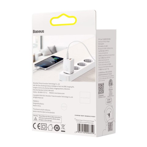 Baseus ładowarka sieciowa Super Si PD 30W 1x USB-C 1x USB biała Baseus ładowarka sieciowa Super Si PD 30W 1x USB-C 1x USB biała