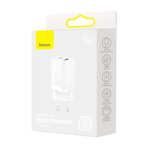 Baseus ładowarka sieciowa Super Si PD 30W 1x USB-C 1x USB biała Baseus ładowarka sieciowa Super Si PD 30W 1x USB-C 1x USB biała