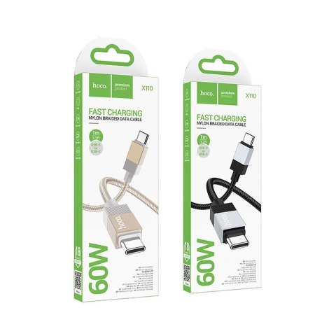 Kabel USB C do USB C Hoco 3A 60W 1 m X110 czarny Kabel USB C do USB C Hoco 3A 60W 1 m X110 czarny