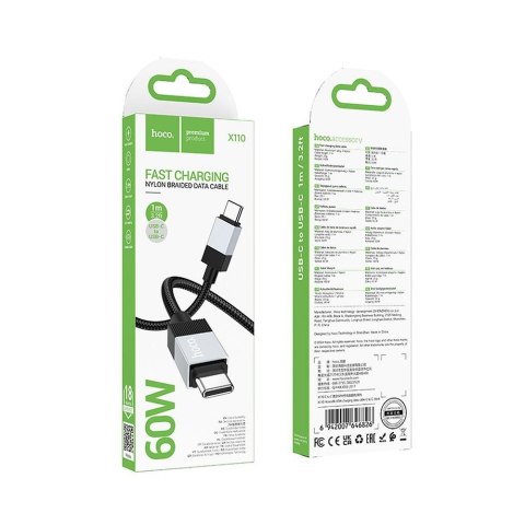Kabel USB C do USB C Hoco 3A 60W 1 m X110 czarny Kabel USB C do USB C Hoco 3A 60W 1 m X110 czarny