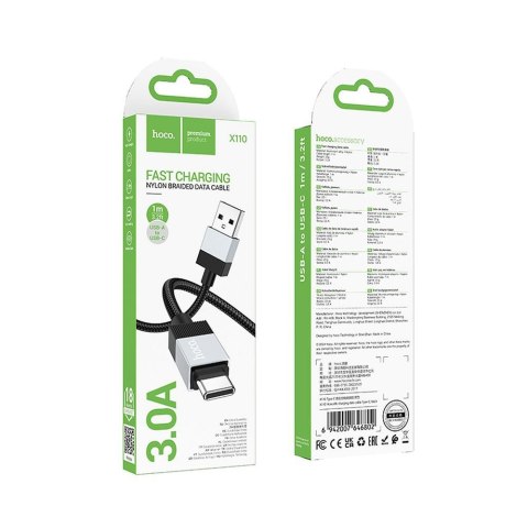 Kabel USB A do USB C Hoco 3A 1 m X110 czarny Kabel USB A do USB C Hoco 3A 1 m X110 czarny