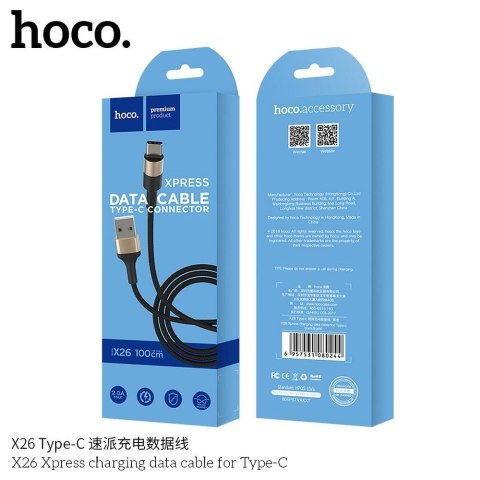 Kabel USB A do USB C Hoco 2A 1 m X26 czarno złoty Kabel USB A do USB C Hoco 2A 1 m X26 czarno złoty