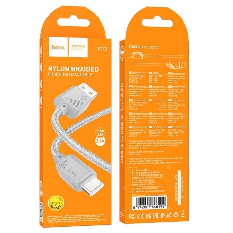 Kabel USB A do USB C Hoco 3A 1 m X113 szary Kabel USB A do USB C Hoco 3A 1 m X113 szary