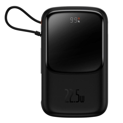 Baseus Qpow Digital Display powerbank z szybkim ładowaniem 10000mAh 22,5W QC/PD/SCP/FCP z wbudowanym kablem USB-C czarny Baseus Qpow Digital Display powerbank z szybkim ładowaniem 10000mAh 22,5W QC/PD/SCP/FCP z wbudowanym kablem USB-C czarny