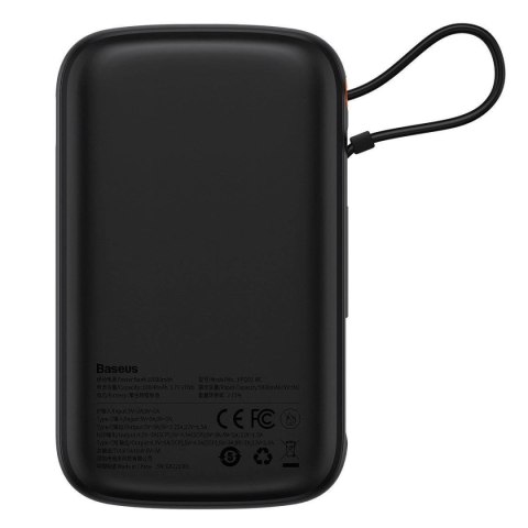 Baseus Qpow Digital Display powerbank z szybkim ładowaniem 10000mAh 22,5W QC/PD/SCP/FCP z wbudowanym kablem USB-C czarny Baseus Qpow Digital Display powerbank z szybkim ładowaniem 10000mAh 22,5W QC/PD/SCP/FCP z wbudowanym kablem USB-C czarny