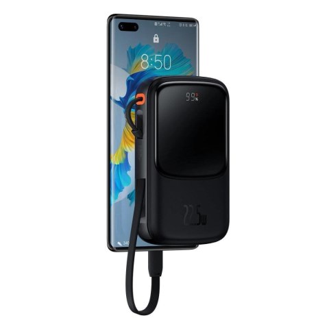 Baseus Qpow Digital Display powerbank z szybkim ładowaniem 10000mAh 22,5W QC/PD/SCP/FCP z wbudowanym kablem USB-C czarny Baseus Qpow Digital Display powerbank z szybkim ładowaniem 10000mAh 22,5W QC/PD/SCP/FCP z wbudowanym kablem USB-C czarny