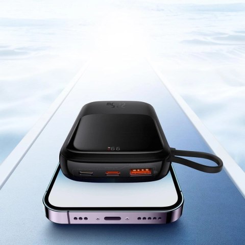 Baseus Qpow Digital Display powerbank z szybkim ładowaniem 10000mAh 22,5W QC/PD/SCP/FCP z wbudowanym kablem USB-C czarny Baseus Qpow Digital Display powerbank z szybkim ładowaniem 10000mAh 22,5W QC/PD/SCP/FCP z wbudowanym kablem USB-C czarny