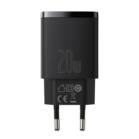 Baseus ładowarka sieciowa Compact PD 20W 1x USB-C 1x USB czarna Baseus ładowarka sieciowa Compact PD 20W 1x USB-C 1x USB czarna