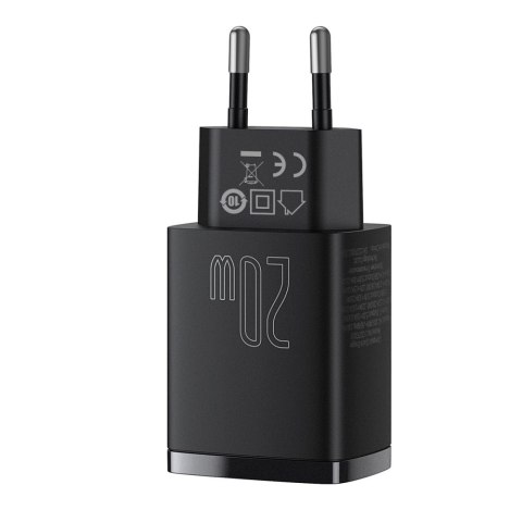 Baseus ładowarka sieciowa Compact PD 20W 1x USB-C 1x USB czarna Baseus ładowarka sieciowa Compact PD 20W 1x USB-C 1x USB czarna