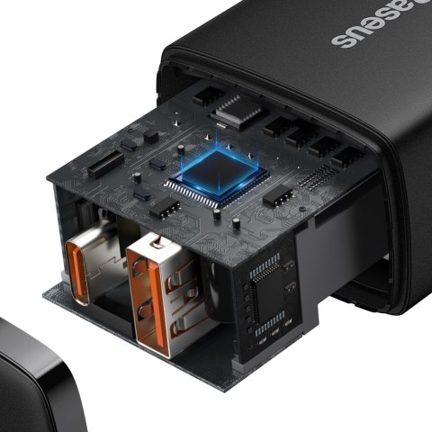 Baseus ładowarka sieciowa Compact PD 20W 1x USB-C 1x USB czarna Baseus ładowarka sieciowa Compact PD 20W 1x USB-C 1x USB czarna