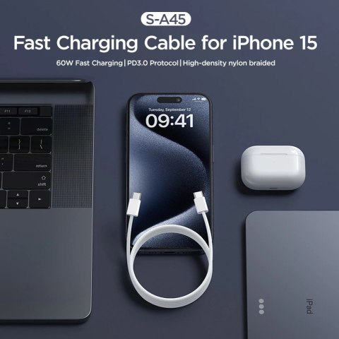 Kabel Joyroom Ben Series S-A45 USB-C / USB-C 60W 1 m - biały Kabel Joyroom Ben Series S-A45 USB-C / USB-C 60W 1 m - biały