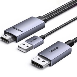 Kabel kierunkowy Ugreen HD169 z HDMI do DisplayPort, 4K@60Hz, 2m - szary