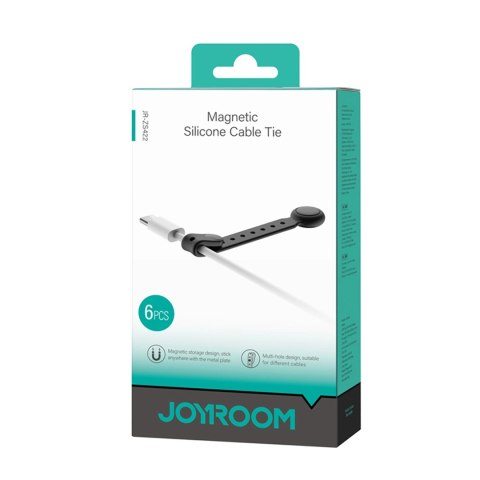 Opaska na kable Joyroom JR-ZS422 silikonowa, z magnesem, zestaw 6 sztuk - czarna Opaska na kable Joyroom JR-ZS422 silikonowa, z magnesem, zestaw 6 sztuk - czarna