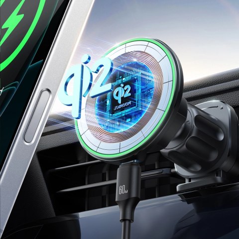 Uchwyt Joyroom JR-ZS412 z ładowarką Qi2 15W, samochodowy, na kratkę nawiewu - czarny Uchwyt Joyroom JR-ZS412 z ładowarką Qi2 15W, samochodowy, na kratkę nawiewu - czarny