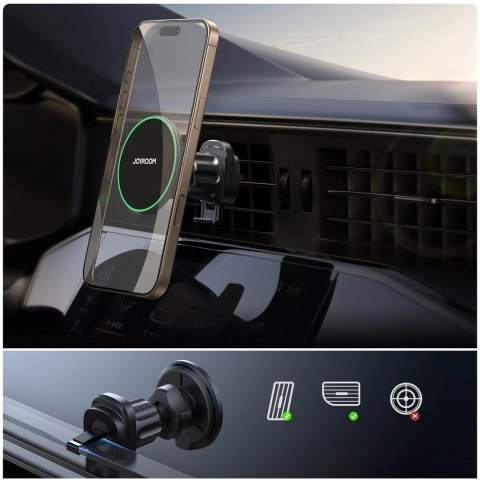 Uchwyt Joyroom JR-ZS412 z ładowarką Qi2 15W, samochodowy, na kratkę nawiewu - czarny Uchwyt Joyroom JR-ZS412 z ładowarką Qi2 15W, samochodowy, na kratkę nawiewu - czarny