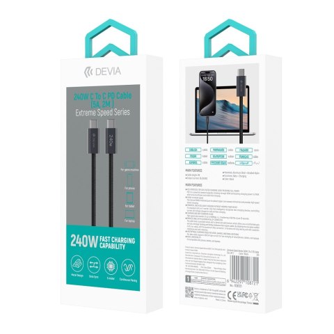 Devia kabel Extreme EC652 PD USB-C - USB-C 2,0 m 240W czarny Devia kabel Extreme EC652 PD USB-C - USB-C 2,0 m 240W czarny