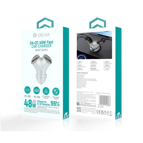 Devia ładowarka samochodowa Smart PD 48W 2x USB 2x USB-C srebrna Devia ładowarka samochodowa Smart PD 48W 2x USB 2x USB-C srebrna