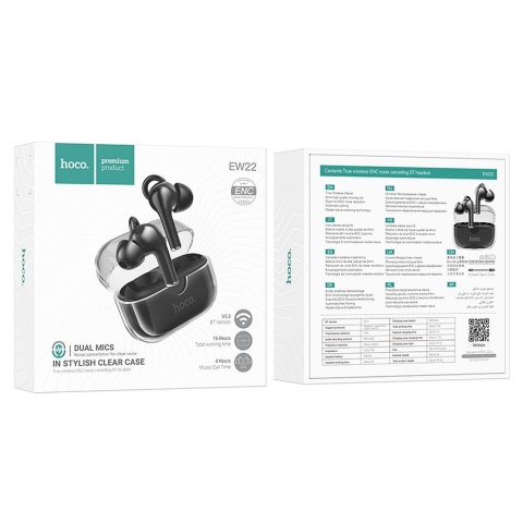 EOL HOCO słuchawki bezprzewodowe bluetooth TWS ENC EW22 czarne EOL HOCO słuchawki bezprzewodowe bluetooth TWS ENC EW22 czarne