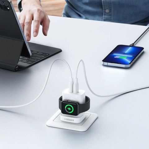 VEGER ładowarka sieciowa USB A + Typ C + ładowarka indukcujna kompatybilna z Apple Watch PD QC3.0 3A 25W W002E biała VEGER ładowarka sieciowa USB A + Typ C + ładowarka indukcujna kompatybilna z Apple Watch PD QC3.0 3A 25W W002E biała
