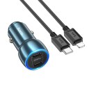 HOCO ładowarka samochodowa 2 x Typ C + kabel Typ C do Lightning PD QC3.0 3A 40W Z48 niebieska