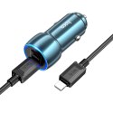 HOCO ładowarka samochodowa 2 x Typ C + kabel Typ C do Lightning PD QC3.0 3A 40W Z48 niebieska