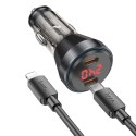 HOCO ładowarka samochodowa 2 x Typ C z wyświetlaczem + kabel Typ C do Lightning PD QC3.0 3A 60W NZ12C transparentna czarna