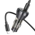 HOCO ładowarka samochodowa 2 x Typ C z wyświetlaczem + kabel Typ C do Lightning PD QC3.0 3A 60W NZ12C transparentna czarna