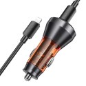 HOCO ładowarka samochodowa 2 x Typ C z wyświetlaczem + kabel Typ C do Lightning PD QC3.0 3A 60W NZ12C transparentna pomarańczowa