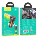 HOCO ładowarka samochodowa 2 x Typ C z wyświetlaczem + kabel Typ C do Lightning PD QC3.0 3A 60W NZ12C transparentna pomarańczowa