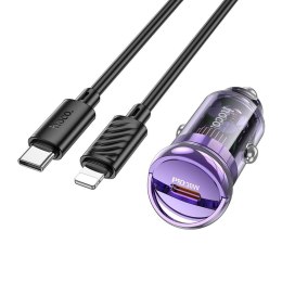 HOCO ładowarka samochodowa Typ C + kabel Typ C do Lightning PD QC3.0 30W Z53 fioletowa