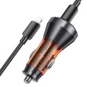 HOCO ładowarka samochodowa USB A + Typ C z wyświetlaczem + kabel Typ C do Lightning PD QC3.0 3A 48W NZ12B transparentna pomarańc