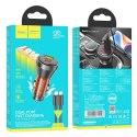 HOCO ładowarka samochodowa USB A + Typ C z wyświetlaczem + kabel Typ C do Lightning PD QC3.0 3A 48W NZ12B transparentna pomarańc
