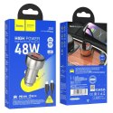 HOCO ładowarka samochodowa USB A + Typ C z wyświetlaczem + kabel Typ C do Lightning PD QC3.0 3A 48W Z50 metal szary