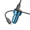 HOCO ładowarka samochodowa USB A + Typ C z wyświetlaczem + kabel Typ C do Lightning PD QC3.0 3A 48W Z50 niebieska