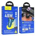 HOCO ładowarka samochodowa USB A + Typ C z wyświetlaczem + kabel Typ C do Lightning PD QC3.0 3A 48W Z50 niebieska