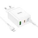 HOCO ładowarka sieciowa 2 x Typ C + USB A + kabel Typ C do Lightning PD QC3.0 3A 35W N33 biała