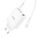 HOCO ładowarka sieciowa 2 x Typ C + USB A + kabel Typ C do Lightning PD QC3.0 3A 35W N33 biała