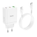 HOCO ładowarka sieciowa 2 x Typ C + USB A + kabel Typ C do Lightning PD QC3.0 3A 35W N33 biała