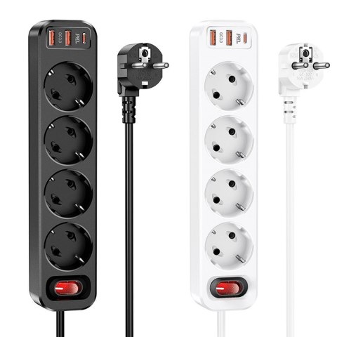 HOCO listwa zasilająca 4 gniazda + 2 x USB A + Typ C PD QC3.0 3A 20W NS1 1,8 m biała HOCO listwa zasilająca 4 gniazda + 2 x USB A + Typ C PD QC3.0 3A 20W NS1 1,8 m biała