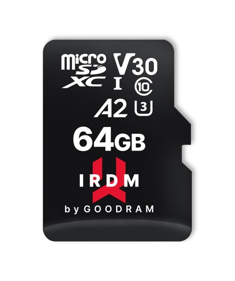 GoodRam karta pamięci IRDM 64GB microSD UHS-I U3 V30 z adapterem GoodRam karta pamięci IRDM 64GB microSD UHS-I U3 V30 z adapterem