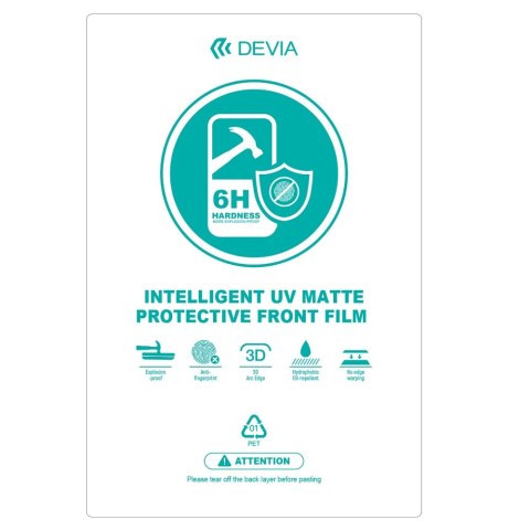 Devia Zestaw folii smartfon UV 0,19mm matowa do maszyny tnącej 20szt 6H Devia Zestaw folii smartfon UV 0,19mm matowa do maszyny tnącej 20szt 6H