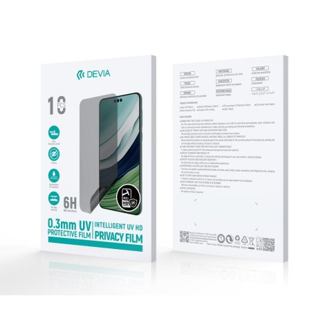 Devia Zestaw folii smartfon UV 0,3mm HD prywatyzująca do maszyny tnącej 10szt 6H Devia Zestaw folii smartfon UV 0,3mm HD prywatyzująca do maszyny tnącej 10szt 6H