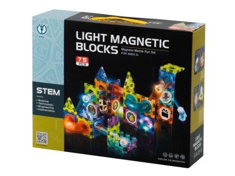 Klocki magnetyczne marble tor kulkowy świecący 75 elementów Klocki magnetyczne marble tor kulkowy świecący 75 elementów