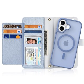 Etui skórzane Dux Ducis Lawa na iPhone 16 z odłączanym portfelem magnetycznym - błękitne